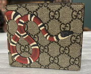 Gucci Bifold Wallet Beige GG Supreme Signature Canvas Kingsnake Snake Print