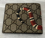 Gucci Bifold Wallet Beige GG Supreme Signature Canvas Kingsnake Snake Print