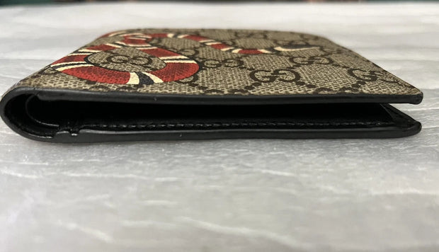 Gucci Bifold Wallet Beige GG Supreme Signature Canvas Kingsnake Snake Print
