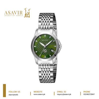 Gucci Women’s Swiss Made Quartz Stainless Steel Green Dial 27mm Watch YA1265008